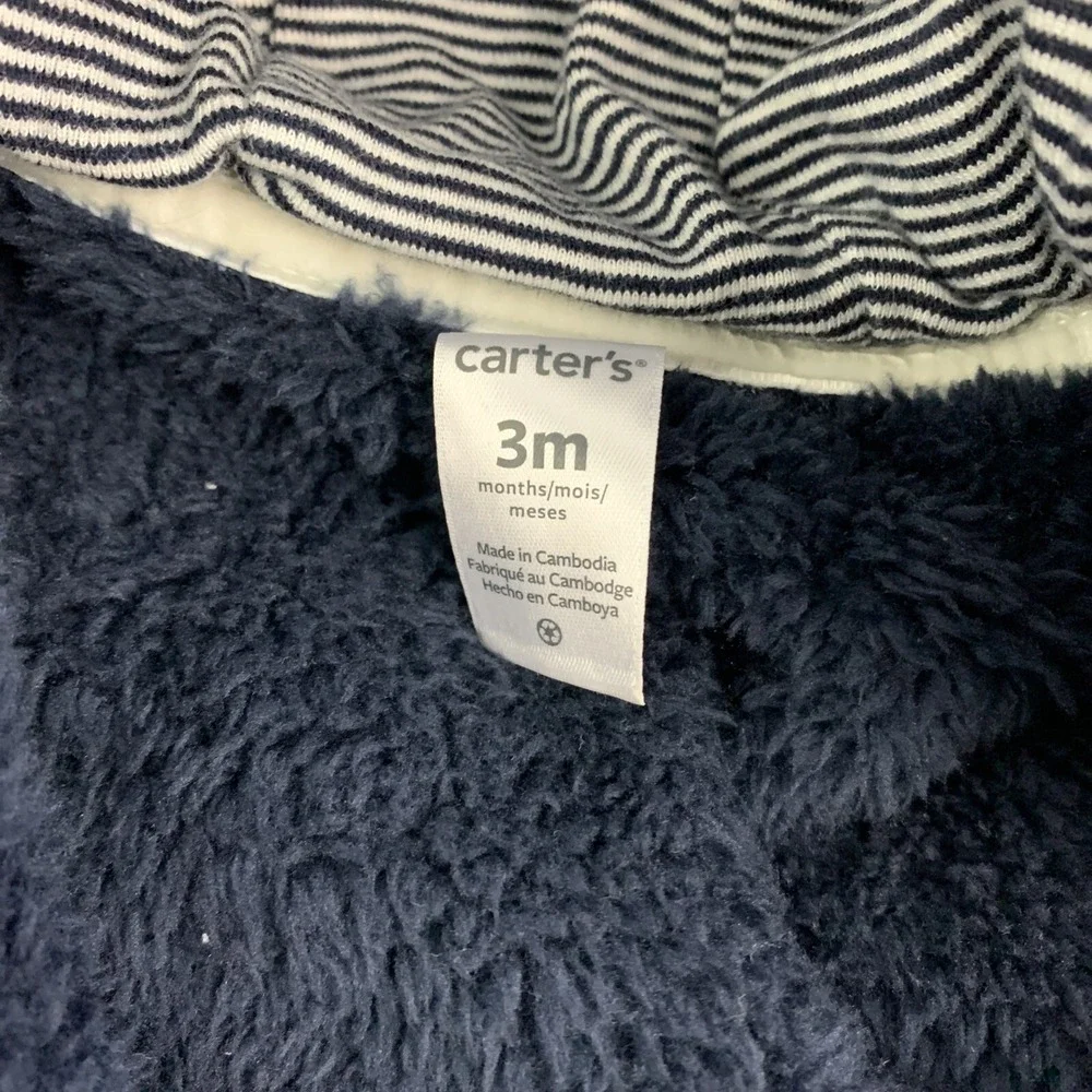 3 Months Carters Navy Blue Plush Fuzzy Hoodie Full Zip with Ears Baby Infant
